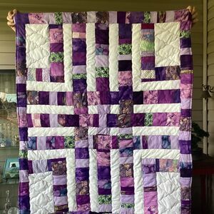 NWT Hand Crafted Purples and White Quilt